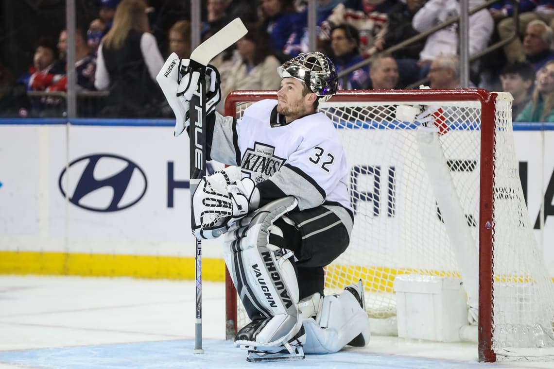 LA Kings goaltender #32 making a save during game action