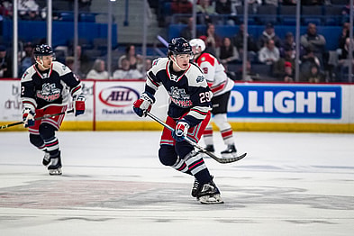 New York Rangers forward prospect Nathan Aspinall skates during a Hartford Wolfpack game.