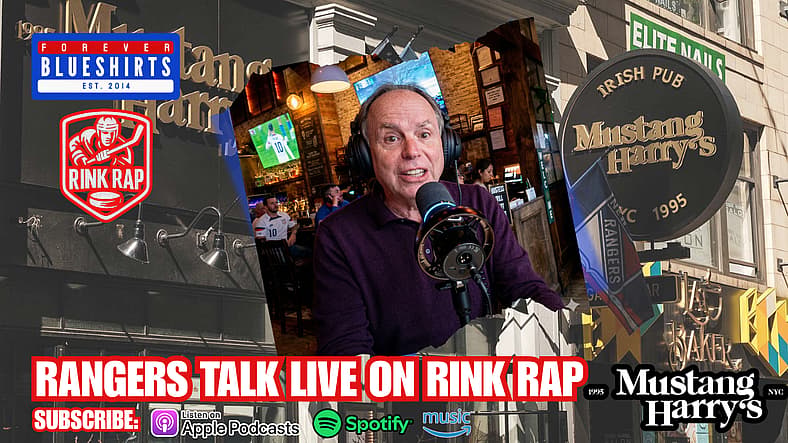 Man speaking into microphone at Mustang Harry's Irish Pub during Rangers broadcast