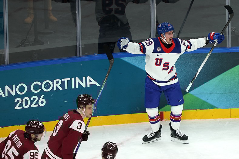 Olympics: Ice Hockey-Men Group C - LAT-USA