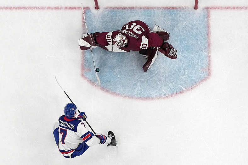 Olympics: Ice Hockey-Men Group C - LAT-USA