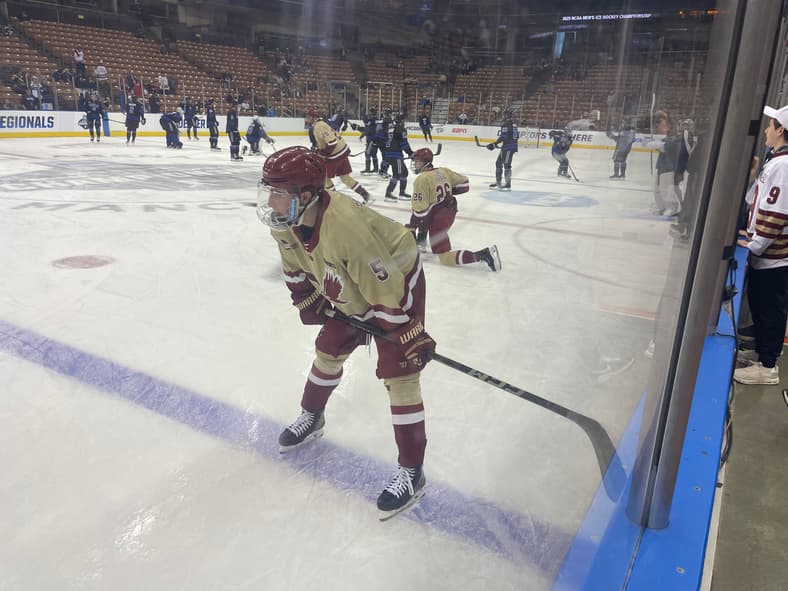Boston College hockey player #5 skating during NCAA Tournament game