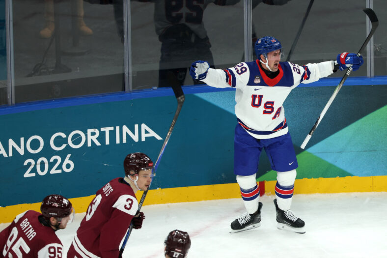 Olympics: Ice Hockey-Men Group C - LAT-USA