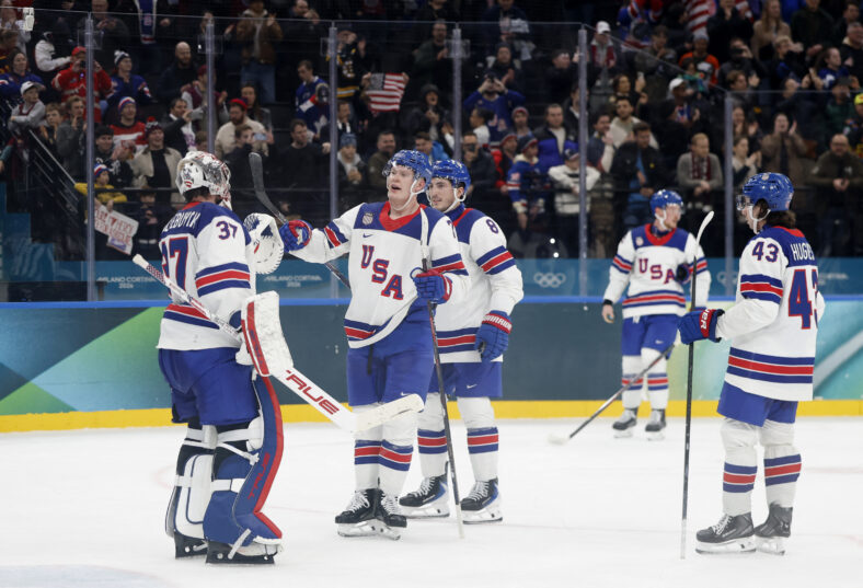 Olympics: Ice Hockey-Men Group C - LAT-USA